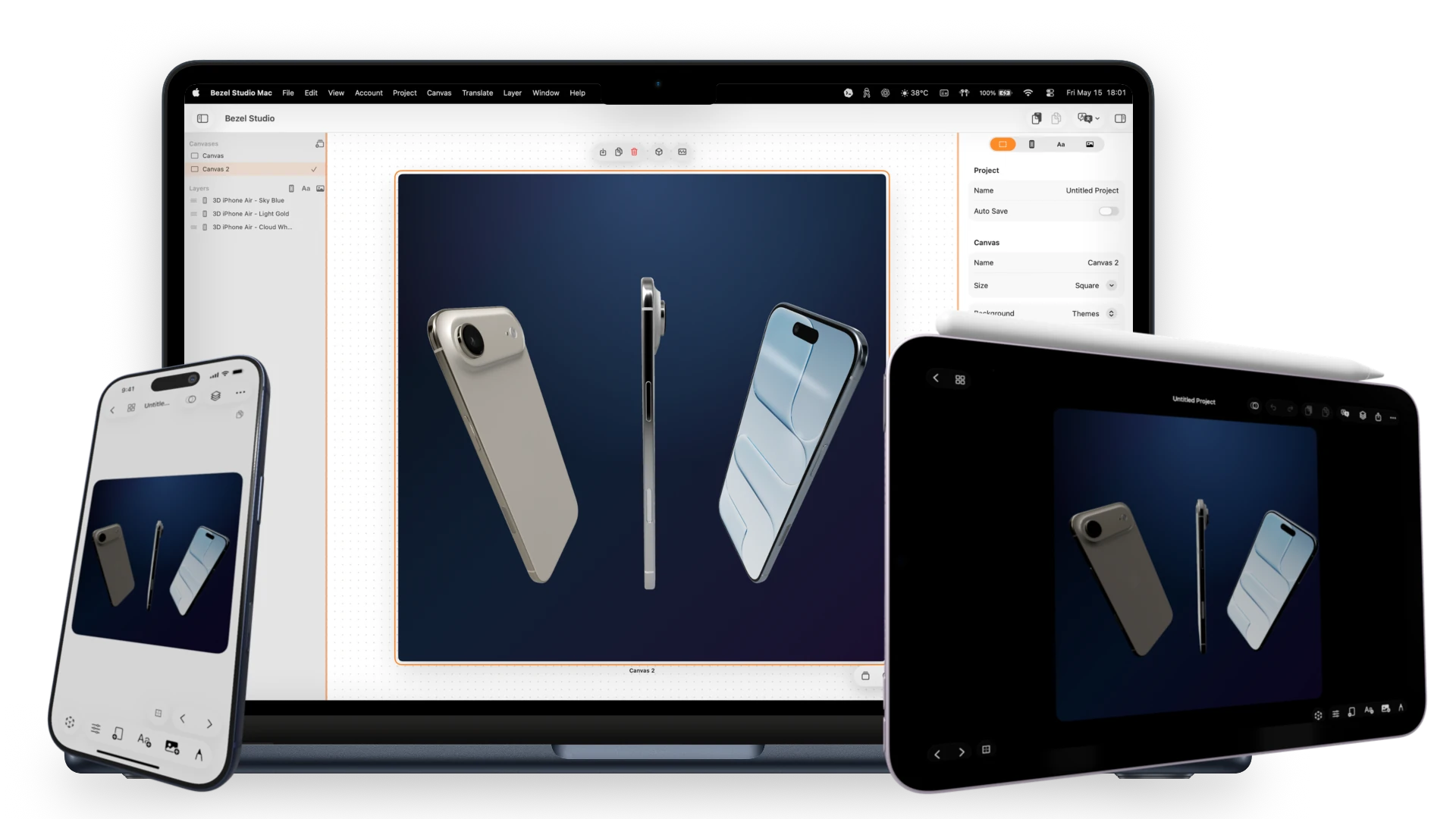 Bezel Studio preview on Mac, iPhone, and iPad